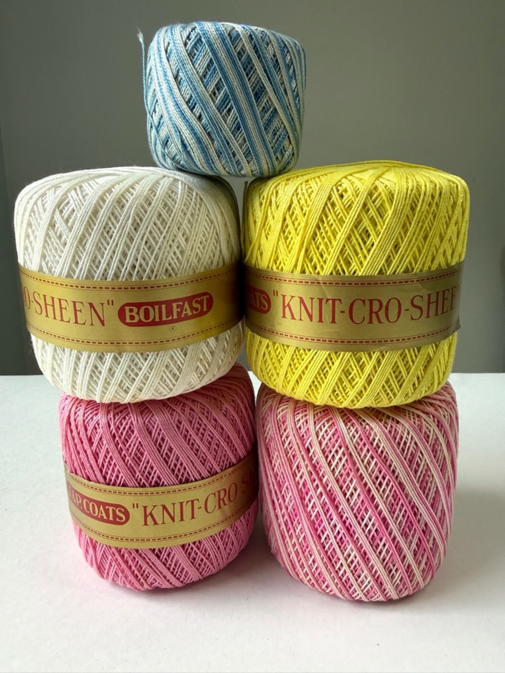 Vintage J&P Coats Knit-Cro-Sheen Boilfast Mercerized Cotton Thread Lot 5 Spools